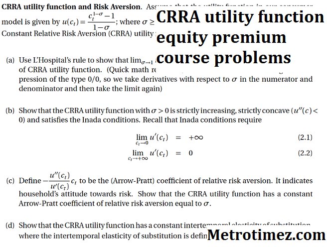 crra utility function equity premium course problems